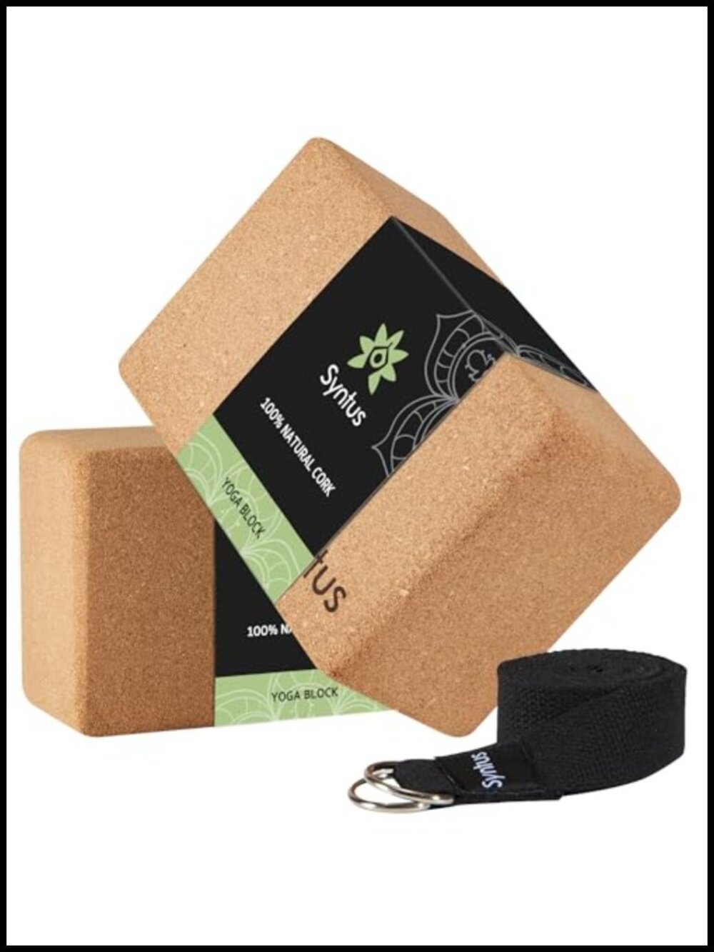 Cork Yoga Block Set 2 Pack with 8ft Strap for Fitness Pilates Stretching